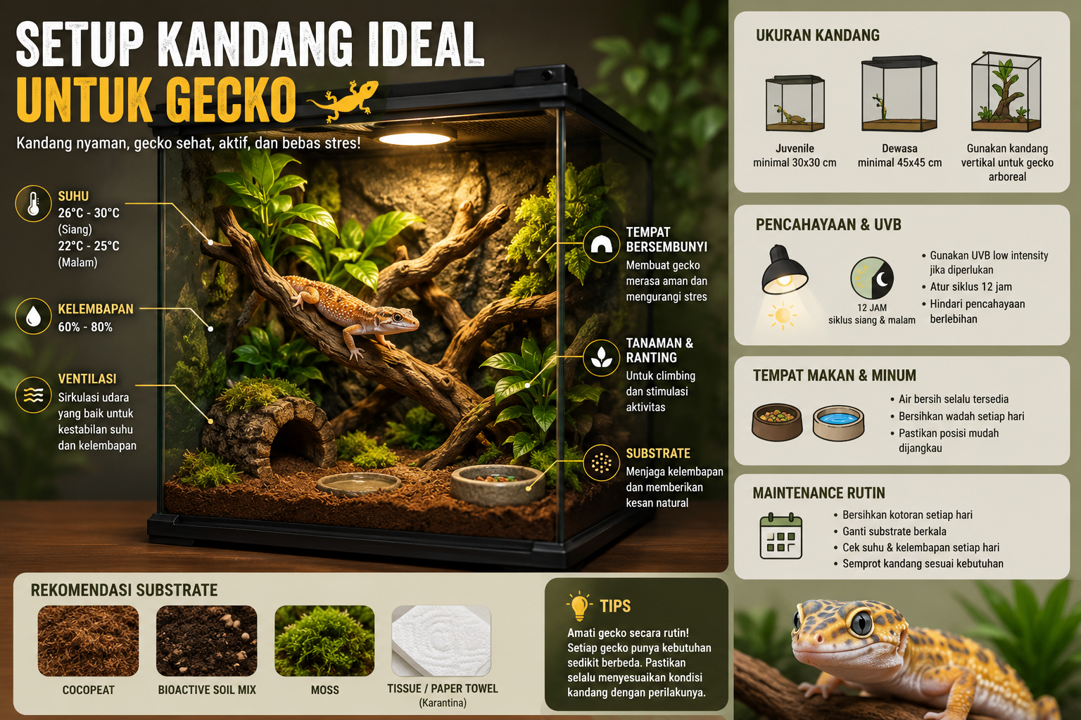 Setup Kandang Ideal untuk Gecko ????